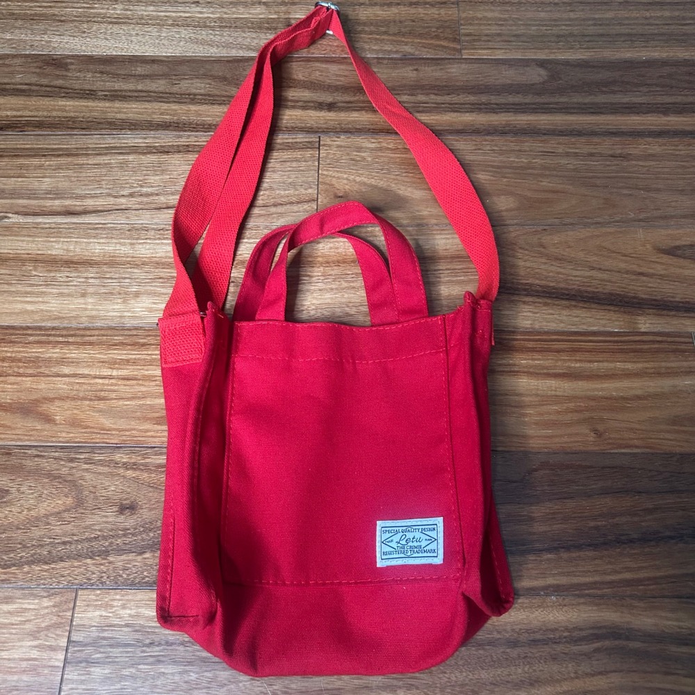 Letu Crimson Mini Tote Bag Crossbody Canvas Small Purse Handbag Red